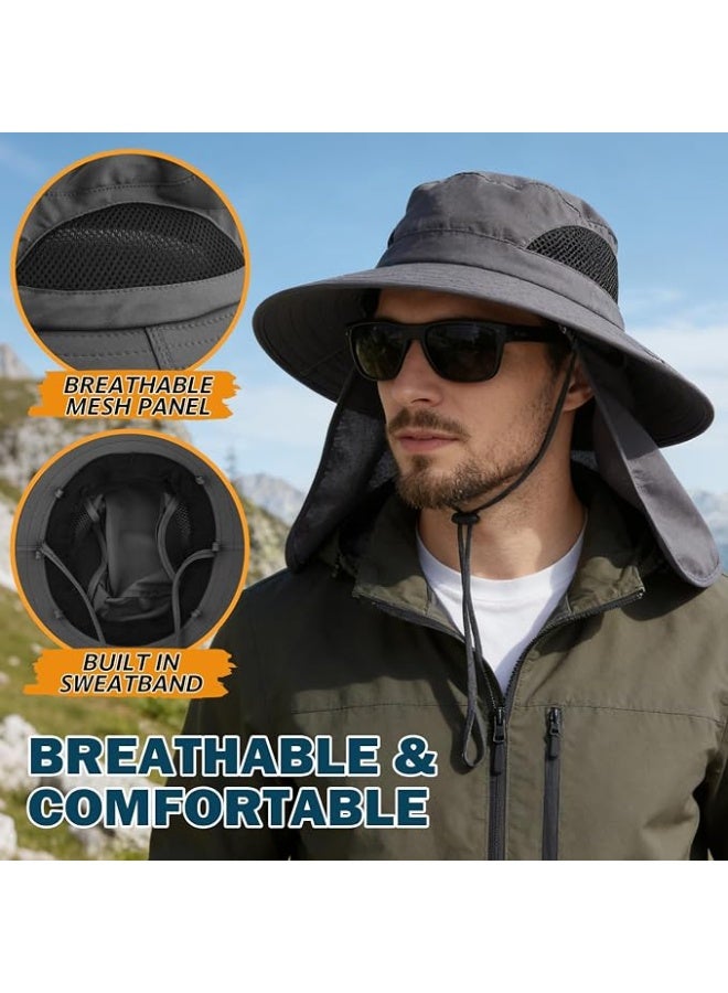 DAILYLIFE Unisex UPF50 Breathable Wide Brim Sun Hat With Neck Flap, Summer UV Protection Safari Fishing Bucket Hat For Men Women, Adjustable Foldable Travel Outdoor Beach Hat, Lightweight One Size Khaki - Image 5