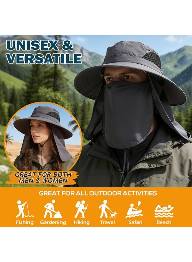 DAILYLIFE Unisex UPF50 Breathable Wide Brim Sun Hat With Neck Flap, Summer UV Protection Safari Fishing Bucket Hat For Men Women, Adjustable Foldable Travel Outdoor Beach Hat, Lightweight One Size Khaki - Image 2