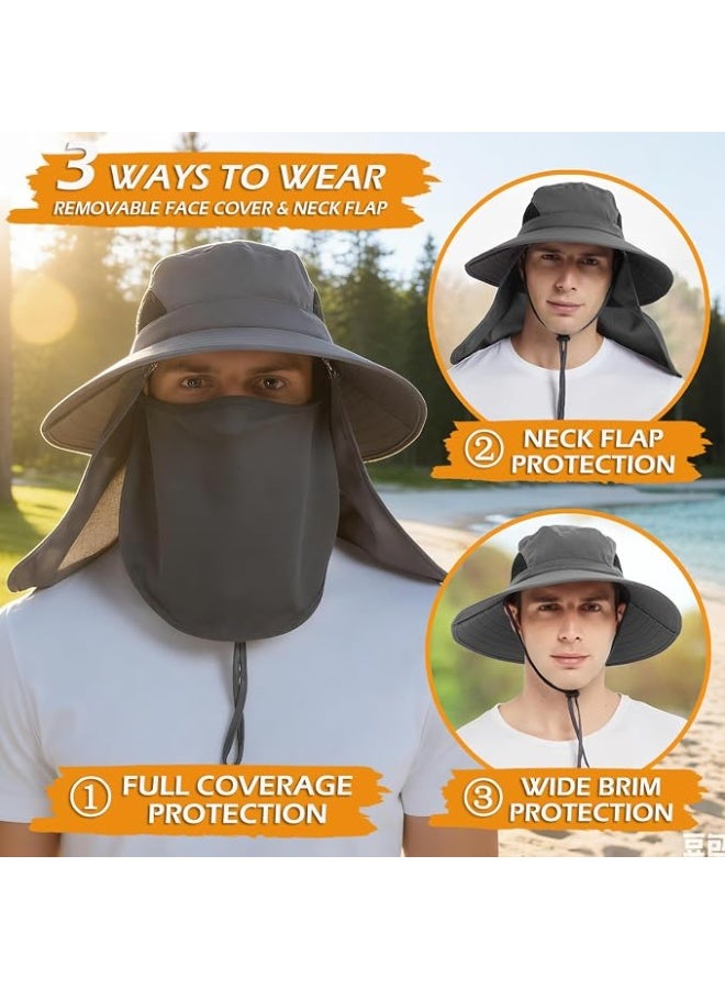 DAILYLIFE Unisex UPF50 Breathable Wide Brim Sun Hat With Neck Flap, Summer UV Protection Safari Fishing Bucket Hat For Men Women, Adjustable Foldable Travel Outdoor Beach Hat, Lightweight One Size Khaki - Image 3