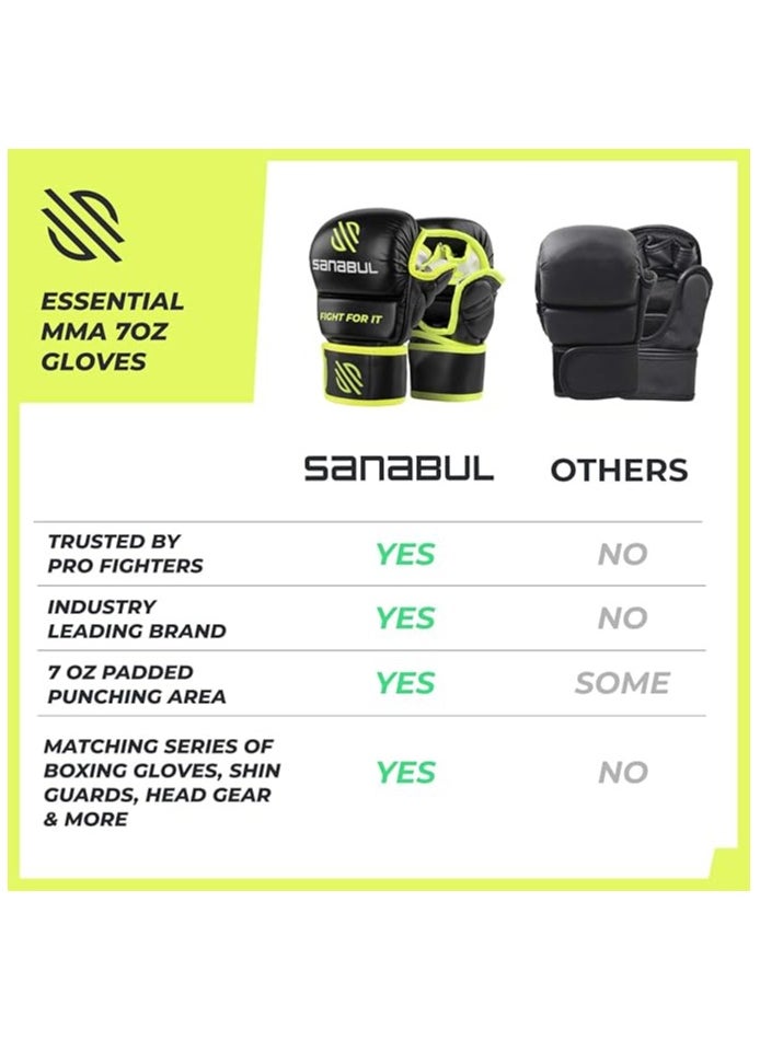 Sanabul  Essential MMA Gloves – 7 oz Black/Green (Large/X-Large) | Hybrid Sparring & Training Gloves for Men & Women | Kickboxing & Grappling Martial Arts Gloves  - Image 4