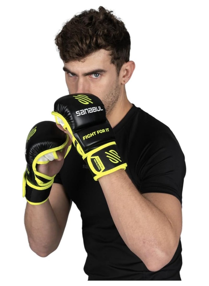 Sanabul  Essential MMA Gloves – 7 oz Black/Green (Large/X-Large) | Hybrid Sparring & Training Gloves for Men & Women | Kickboxing & Grappling Martial Arts Gloves  - Image 2