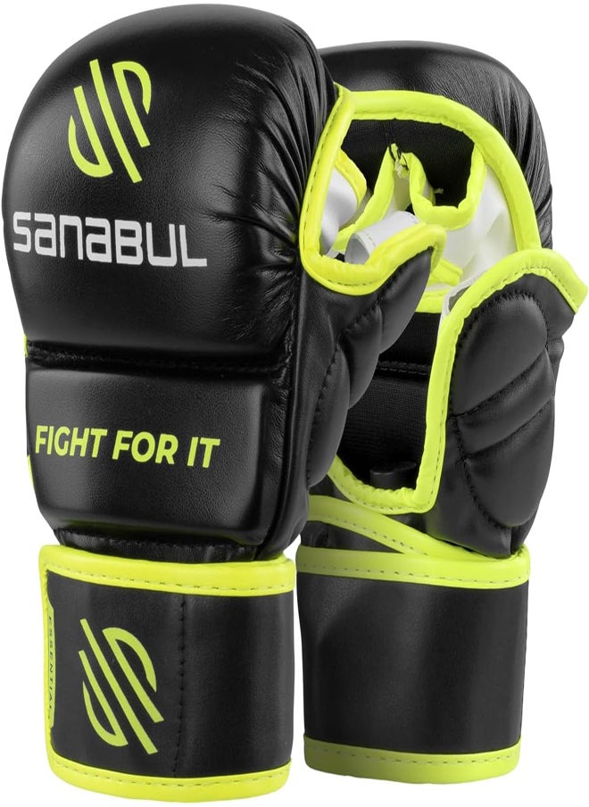 Sanabul  Essential MMA Gloves – 7 oz Black/Green (Large/X-Large) | Hybrid Sparring & Training Gloves for Men & Women | Kickboxing & Grappling Martial Arts Gloves  - Image 1