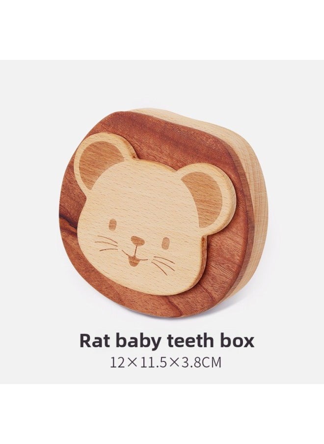 Generic Baby's Beech Cartridge Box Storage Teeth Creative Modeling Commemorative Storage Box Wooden Ornaments Play Home Toys-Specifications:Wz-b Zodiac Tooth Box (rat)  - Image 1