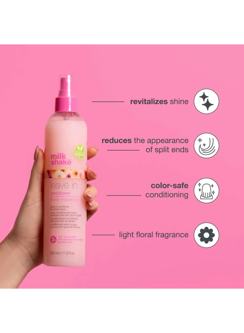 Milk Shake بخاخ بلسم غير مغسول بالزهور - بلسم نباتي لفك التشابك وترطيب الشعر مع حمض الهيالورونيك، بروتينات الصويا، مستخلص المورينغا وIntegrity 41 لشعر ناعم ولامع ومعالج بالألوان، 350 مل - Image 4