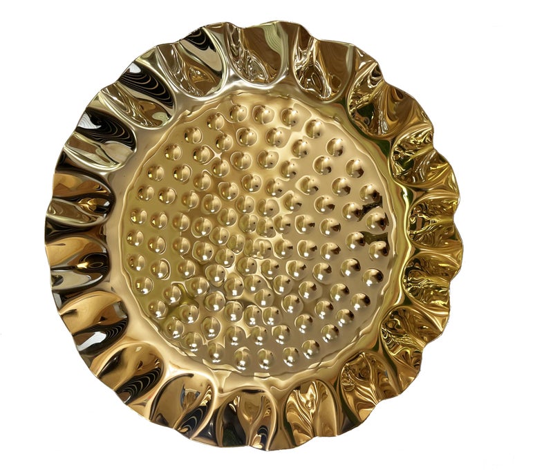 PAUL SONS Hospitality Stainless Steel Round Dotted Designer Decorative Platter (Rippled - Round 11") - 100% Food Safe - Golden PVD Coated (Pack of 1Pc) - Image 2