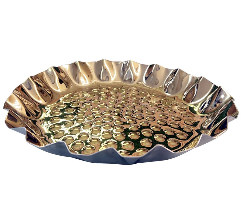 PAUL SONS Hospitality Stainless Steel Round Dotted Designer Decorative Platter (Rippled - Round 11") - 100% Food Safe - Golden PVD Coated (Pack of 1Pc) - Image 3