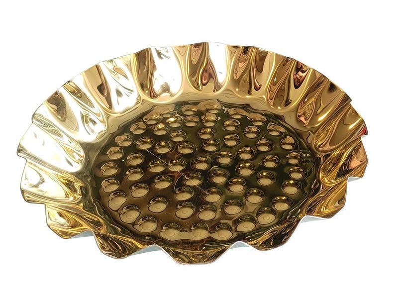 PAUL SONS Hospitality Stainless Steel Round Dotted Designer Decorative Platter (Rippled - Round 11") - 100% Food Safe - Golden PVD Coated (Pack of 1Pc) - Image 1