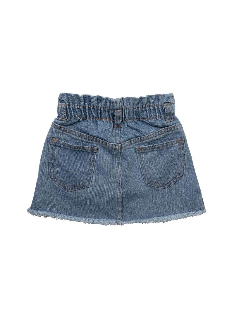 MINOTI Girls Denim Skirt with Elastic Waist and Front Buttons  - Image 2