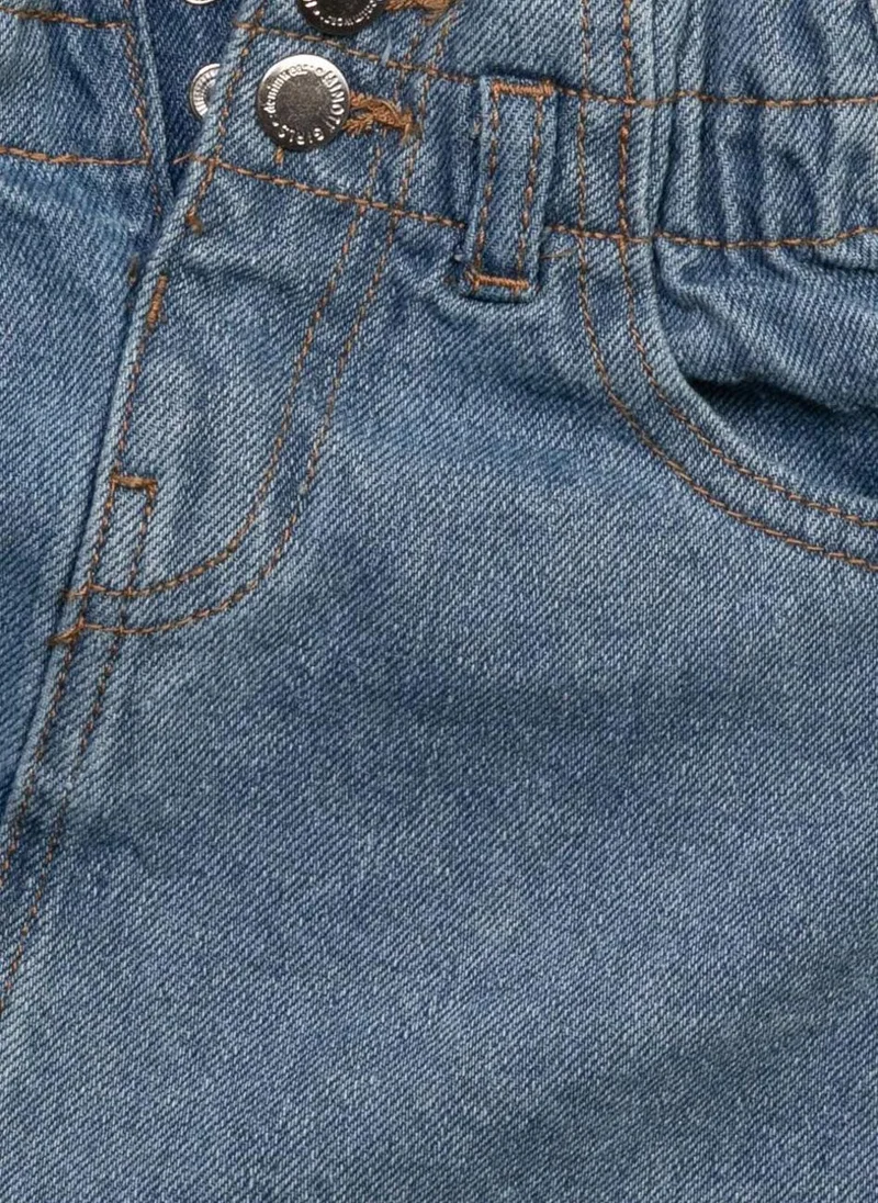 MINOTI Girls Denim Skirt with Elastic Waist and Front Buttons