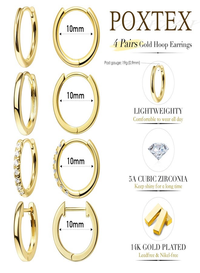 Poxtex 10mm Huggie Hoop Earrings Set for Women Men Trendy - Gold Plated Stack Cartilage Earring Multiple Piercing Lightweight Mini Thin Cute Dainty Clip On Jewelry Gifts for Women - Image 2