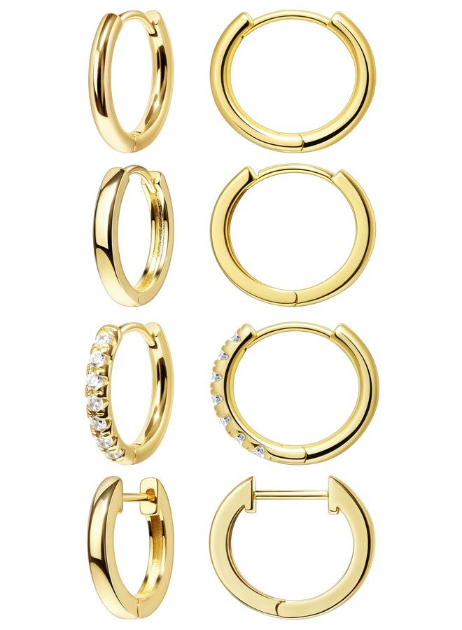 Poxtex 10mm Huggie Hoop Earrings Set for Women Men Trendy - Gold Plated Stack Cartilage Earring Multiple Piercing Lightweight Mini Thin Cute Dainty Clip On Jewelry Gifts for Women - Image 1