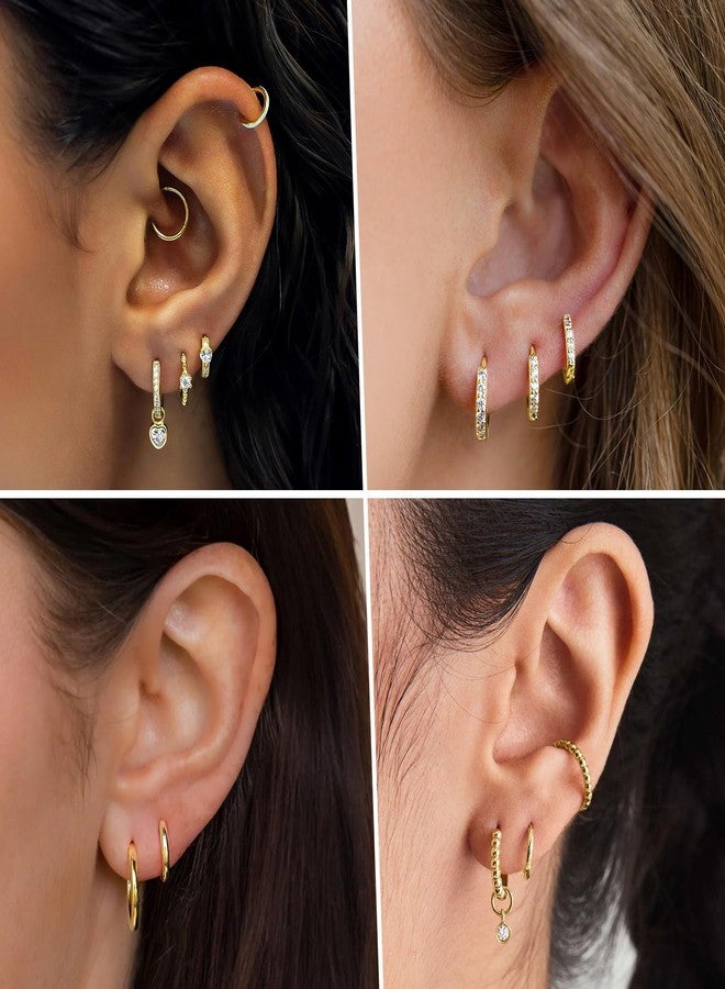 Poxtex 10mm Huggie Hoop Earrings Set for Women Men Trendy - Gold Plated Stack Cartilage Earring Multiple Piercing Lightweight Mini Thin Cute Dainty Clip On Jewelry Gifts for Women - Image 4