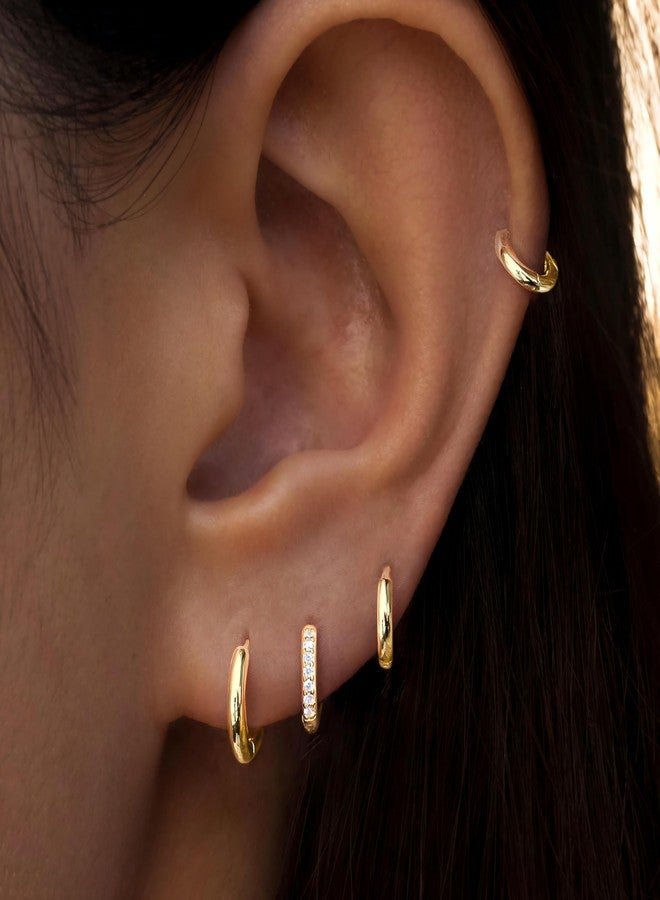 Poxtex 10mm Huggie Hoop Earrings Set for Women Men Trendy - Gold Plated Stack Cartilage Earring Multiple Piercing Lightweight Mini Thin Cute Dainty Clip On Jewelry Gifts for Women - Image 3