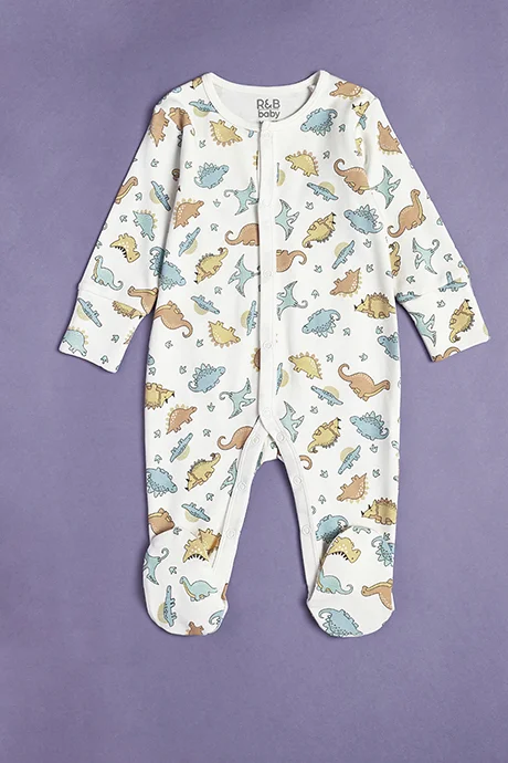 R&B 3 Pack Printed Footed Sleepsuits with Long Sleeves