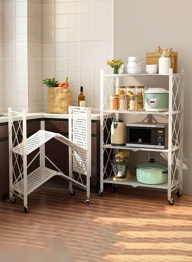 Egg Kitchen Storage Rack and Heavy Duty Metal Shelving Unit on Rolling Cart for Garage, Kitchen, Basement, Pantry, 4-Tier Thick Foldable Storage Shelves with Wheels, Large Capacity, White - Image 5