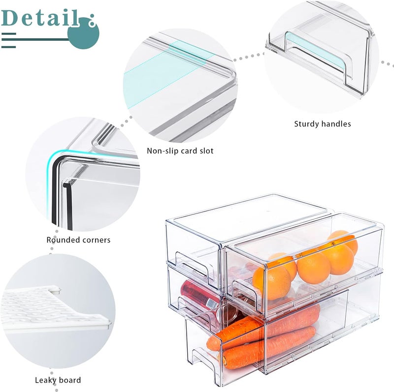 MANO 2Pack Clear Fridge Drawers Pull Out Stackable Refrigerator Drawer Organizer Bins Pantry Storage Box Plastic Food Containers for Kitchen Bathroom Office Closet (Large-2pack) - Image 5