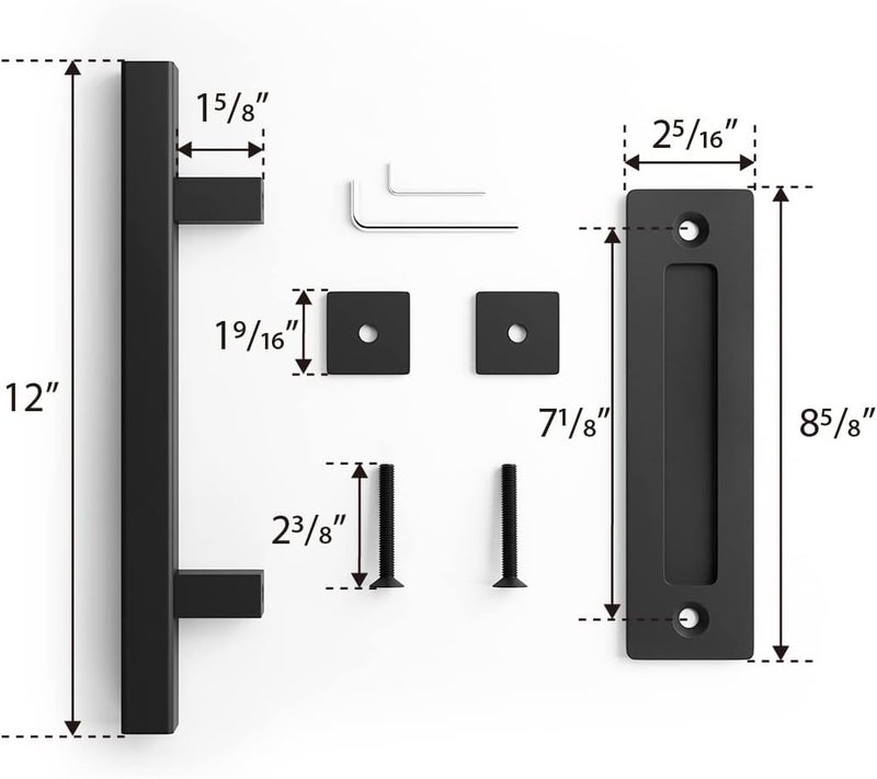 SMARTSTANDARD 2 Pack Barn Door Handles Set, 12" Large Rustic Two-Side Design, Pull and Flush Sliding Door Handle for Gates Garages Sheds Furniture, Black, Square - Image 5