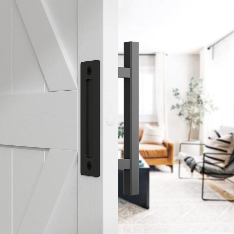 SMARTSTANDARD 2 Pack Barn Door Handles Set, 12" Large Rustic Two-Side Design, Pull and Flush Sliding Door Handle for Gates Garages Sheds Furniture, Black, Square - Image 3