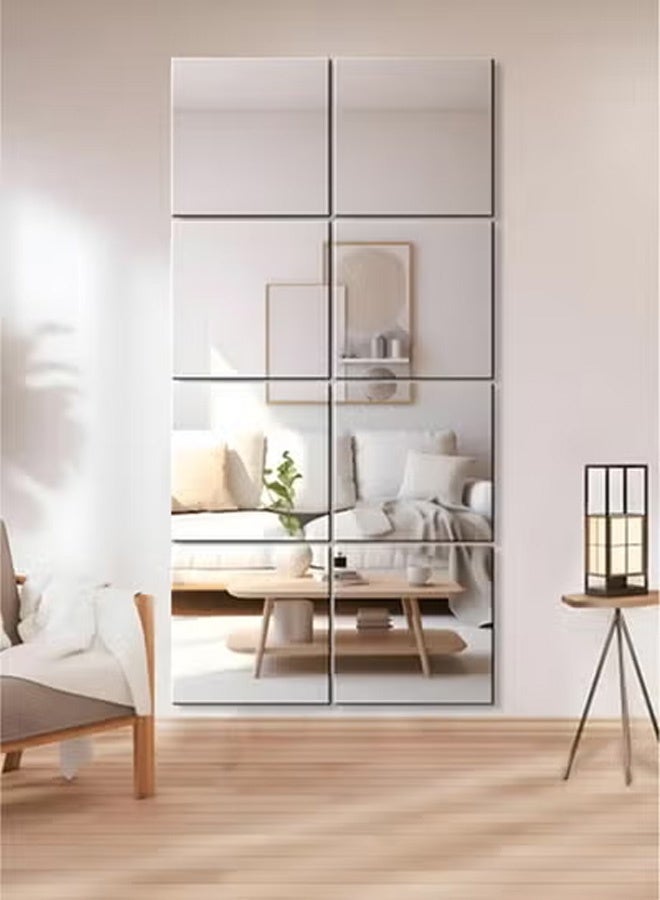 تايمي مرآة حائط كاملة الطول، مرآة حائط كاملة الطول، بلاط مثبت على الحائط، 8 قطع، 30x30 سم، مرايا مكياج طويلة لغرفة النوم، صالة الألعاب الرياضية المنزلية، الباب (زجاج - بدون إطار - 8 قطع) - Image 1