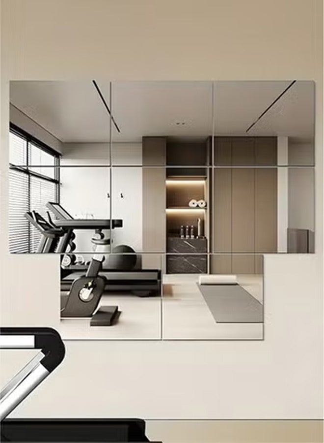 تايمي مرآة حائط كاملة الطول، مرآة حائط كاملة الطول، بلاط مثبت على الحائط، 8 قطع، 30x30 سم، مرايا مكياج طويلة لغرفة النوم، صالة الألعاب الرياضية المنزلية، الباب (زجاج - بدون إطار - 8 قطع) - Image 3