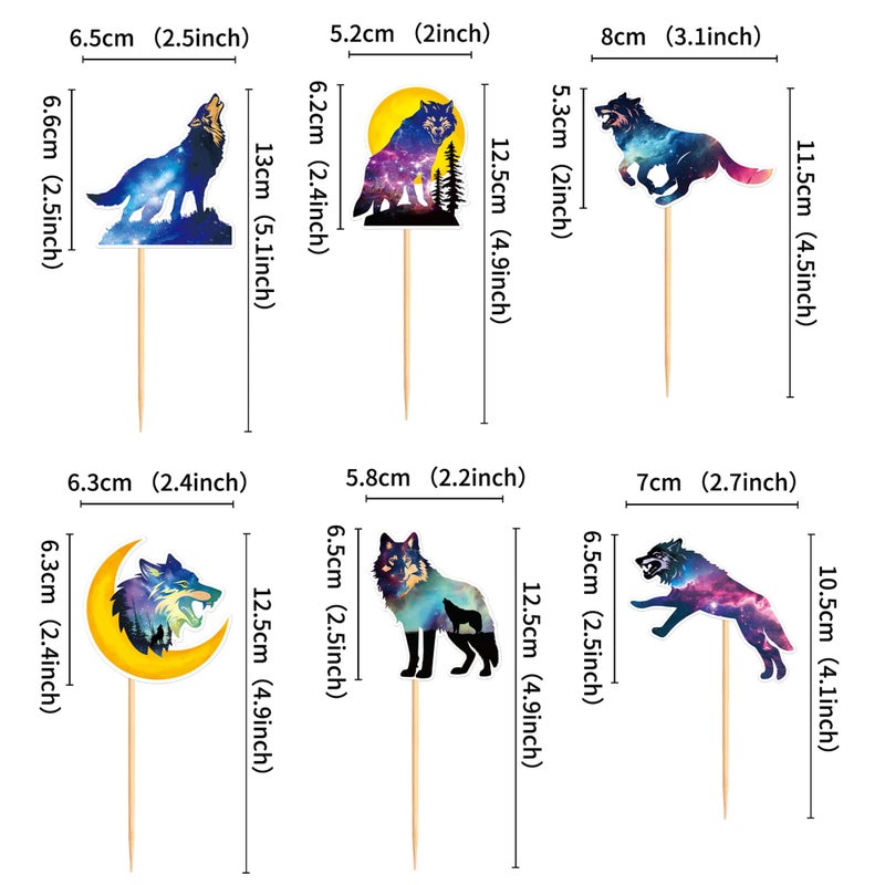 Ercadio 24 PCS Black Wolf Cupcake Toppers Silhouette Black Glitter Cupcake Topper Wolf Cupcake Decoration Picks Animal Theme for Baby Shower Kids Birthday Party Decoration Supplies - Image 2