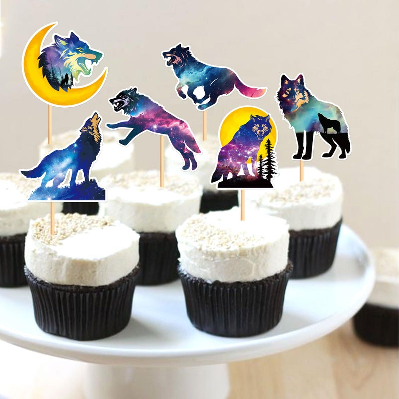 Ercadio 24 PCS Black Wolf Cupcake Toppers Silhouette Black Glitter Cupcake Topper Wolf Cupcake Decoration Picks Animal Theme for Baby Shower Kids Birthday Party Decoration Supplies - Image 5