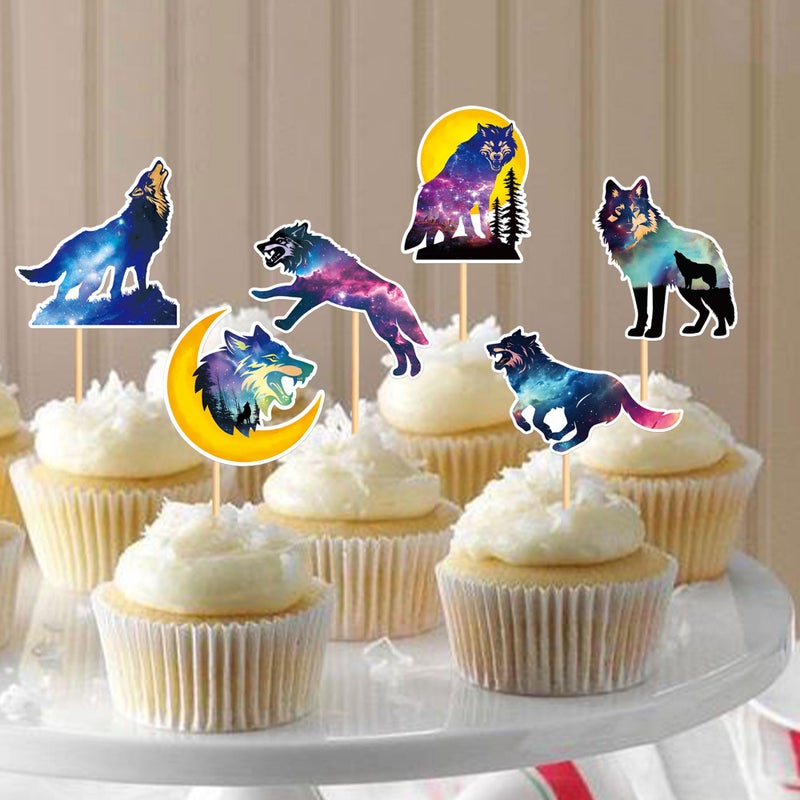 Ercadio 24 PCS Black Wolf Cupcake Toppers Silhouette Black Glitter Cupcake Topper Wolf Cupcake Decoration Picks Animal Theme for Baby Shower Kids Birthday Party Decoration Supplies - Image 4