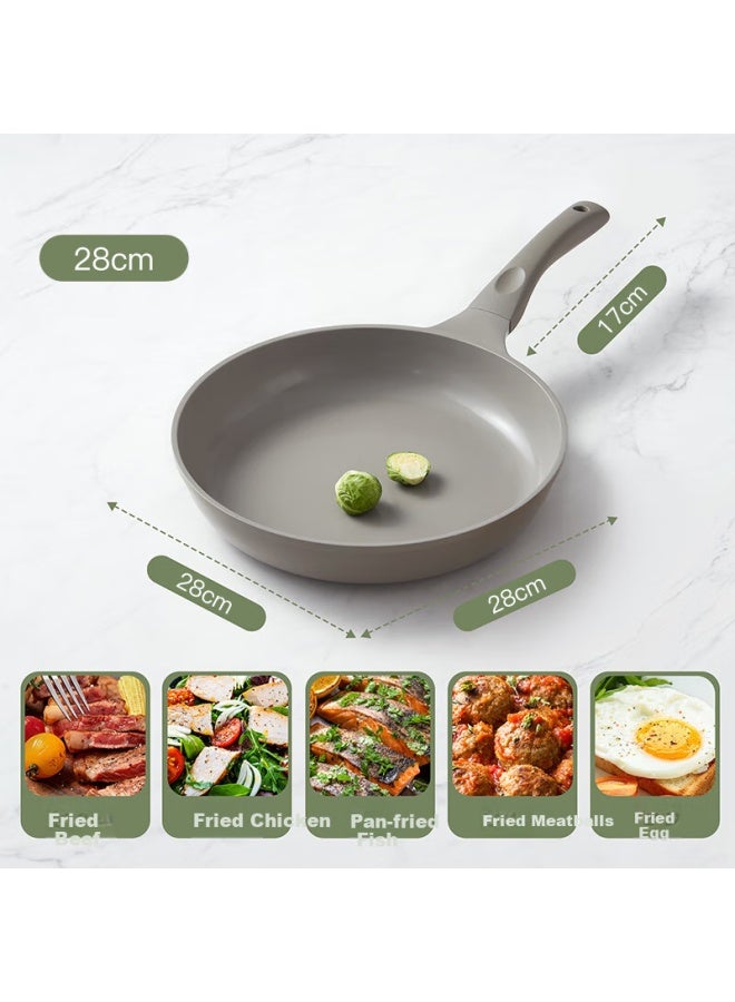 Redchef مقلاة ريدشيف سيراميك غير لاصقة صغيرة للبان كيك والبيض والستيك، مقلاة خاصة للطهي بالحث، رمادي 28 سم - Image 1