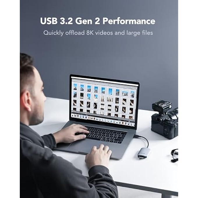 rayihni قارئ بطاقة RW515 CFEXPRESS TYPE A، يصل إلى 900MB/s، قارئ بطاقة ذاكرة USB 3.2 GEN 2 لبطاقة CFE TYPE A، قارئ بطاقة CF يتضمن كابل USB-C/محول USB-C إلى USB-A (LRW515U-RNHNG) - Image 3