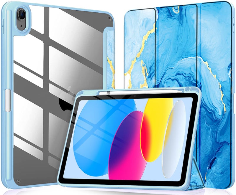 Robustrion Cover for iPad 11th (A16) / 10th Generation Cover Case (2025/2022) [Pencil Holder] (Right Side) [Auto Sleep Wake], Trifold Flip Stand Case for iPad 10th Gen /11th Gen - Ocean Blue - Image 1