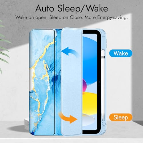 Robustrion Cover for iPad 11th (A16) / 10th Generation Cover Case (2025/2022) [Pencil Holder] (Right Side) [Auto Sleep Wake], Trifold Flip Stand Case for iPad 10th Gen /11th Gen - Ocean Blue - Image 3