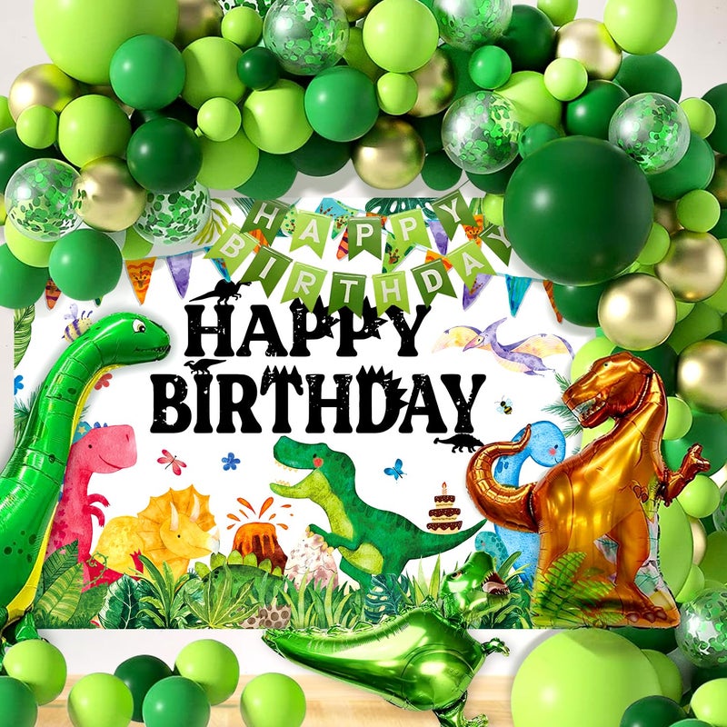 QIEXI Dinosaur Birthday Banner for Kids Watercolor Dinosaurs Backdrop Cartoon Dinosaur Birthday Party Decoration Supplies Photography Background 5x3ft - Image 4
