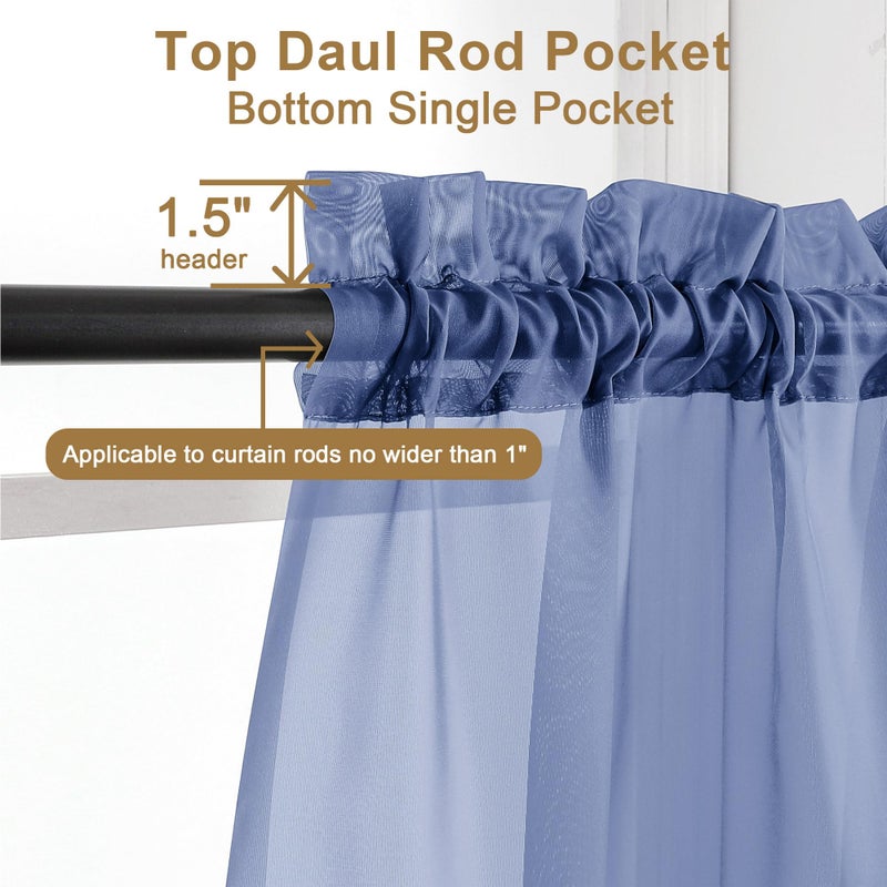 Chyhomenyc Royal Blue Sheer Curtains 96 inches Long 2 Panels  Light Filtering Soft Airy Solid Elegant Voile Window Treatment Drapes for Bedroom Living Room Wedding Party Decor  42 Wx96 L  8FT L - Image 2