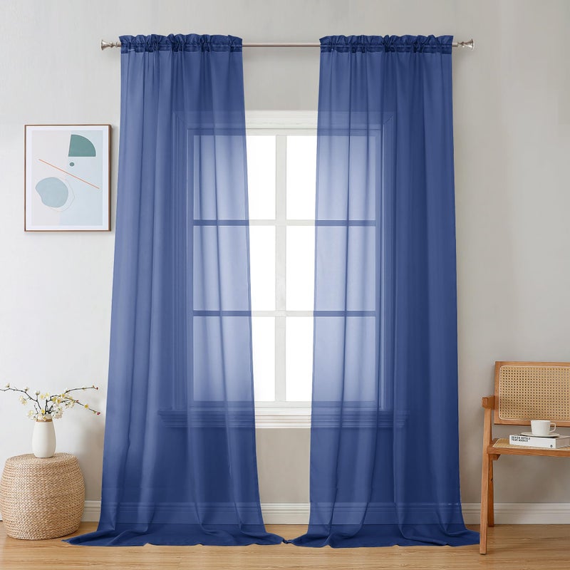Chyhomenyc Royal Blue Sheer Curtains 96 inches Long 2 Panels  Light Filtering Soft Airy Solid Elegant Voile Window Treatment Drapes for Bedroom Living Room Wedding Party Decor  42 Wx96 L  8FT L - Image 1