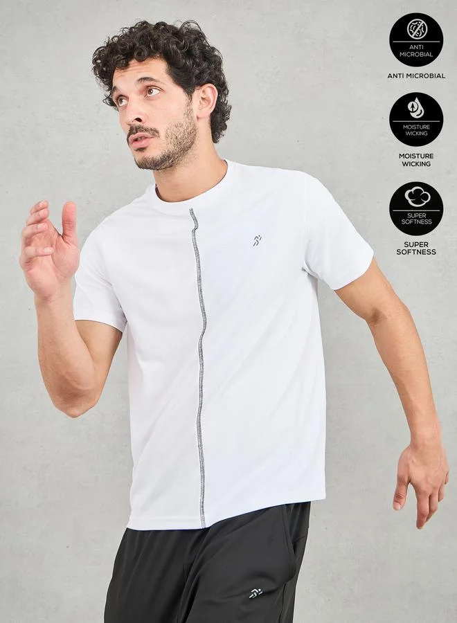 ستايلي اكتيف تيشيرت جري نصف سحاب ماص للرطوبة بنسيج مزخرف