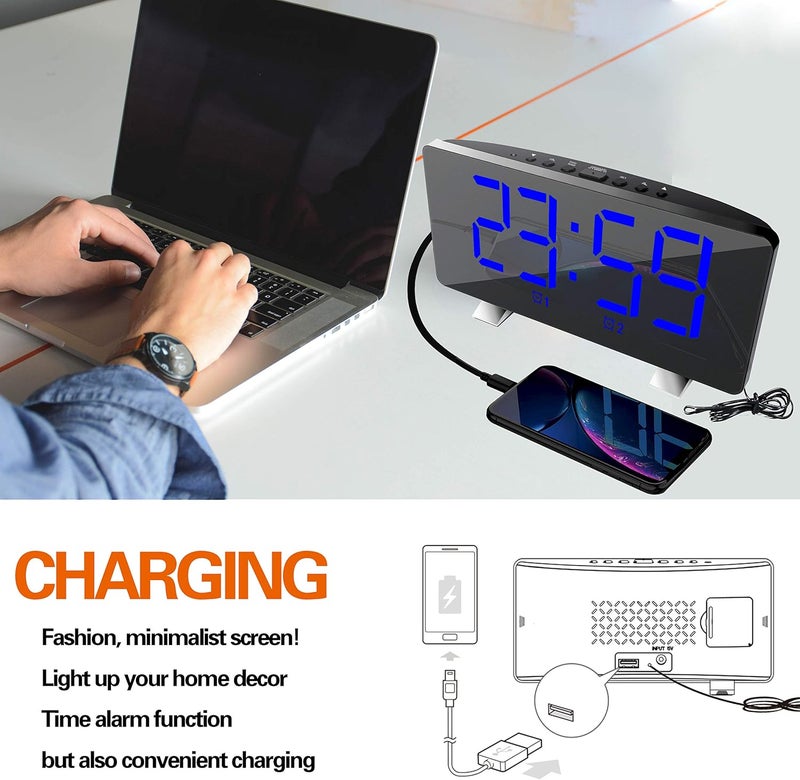 ThreeH Digital Alarm Clock with Radio (76.0MHZ-108.0MHZ) 2 Alarm Setting USB Port for Charging 4 Adjustable Brightness Snooze Digital Clock for Kids Adults Blue - Image 3