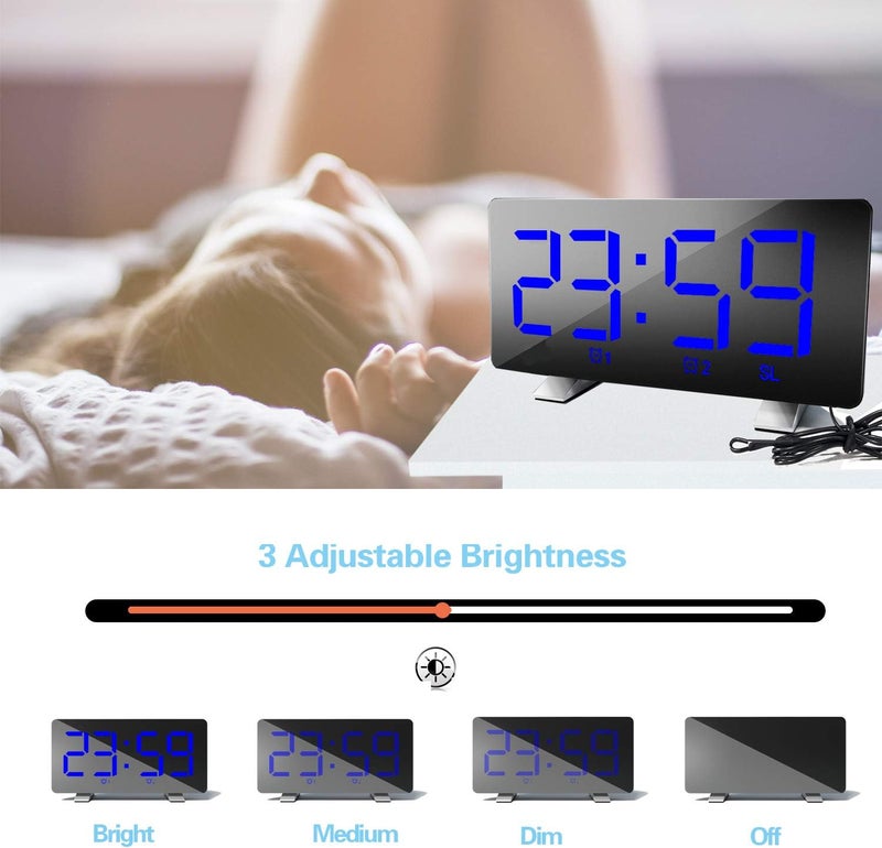 ThreeH Digital Alarm Clock with Radio (76.0MHZ-108.0MHZ) 2 Alarm Setting USB Port for Charging 4 Adjustable Brightness Snooze Digital Clock for Kids Adults Blue - Image 4