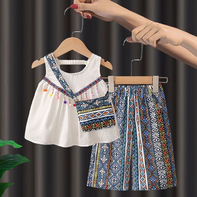 Kids Fashionable Summer Outfit Set 985# vest suit [bag]]