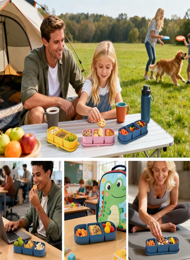 LOROTOCO 3 Pack Silicone Reusable Snack Containers with Lids - 3 Compartment Snackle Box for Kids & Adults, BPA-Free & Leakproof, Small for Dressing, Sauces, School, Office, Picnic（Blue, yellow, pink） - Image 5
