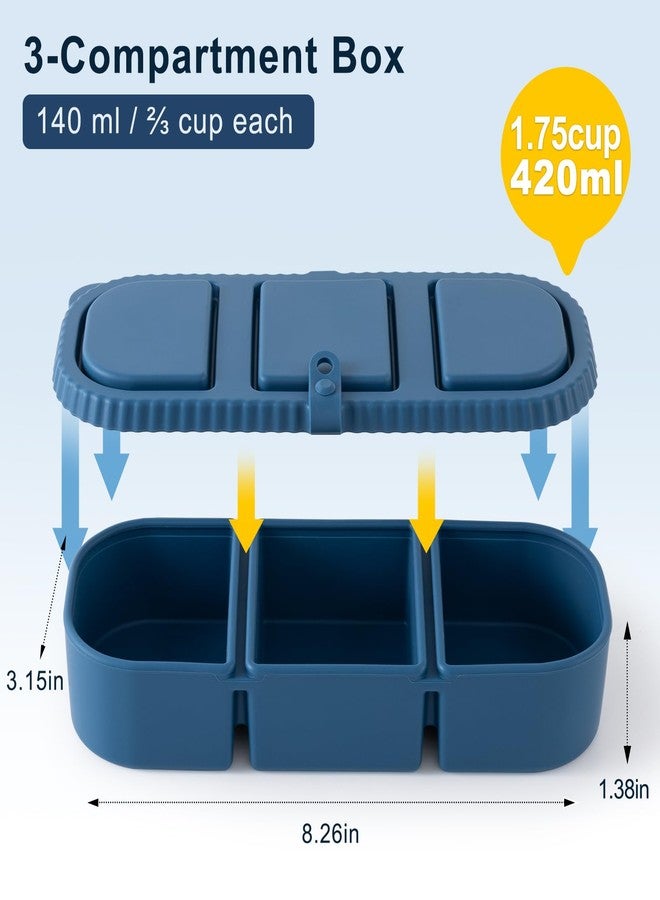 LOROTOCO 3 Pack Silicone Reusable Snack Containers with Lids - 3 Compartment Snackle Box for Kids & Adults, BPA-Free & Leakproof, Small for Dressing, Sauces, School, Office, Picnic（Blue, yellow, pink） - Image 2
