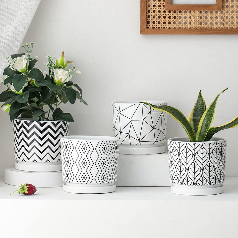 Ton Sin Plant Pots,5.5 Inch White Pots for Indoor Plants with Drainage Holes,Cylinder Flower Pot Ceramic Planters with Saucer,Cactus Succulent Outdoor Garden Pots Set of 4 - Image 5