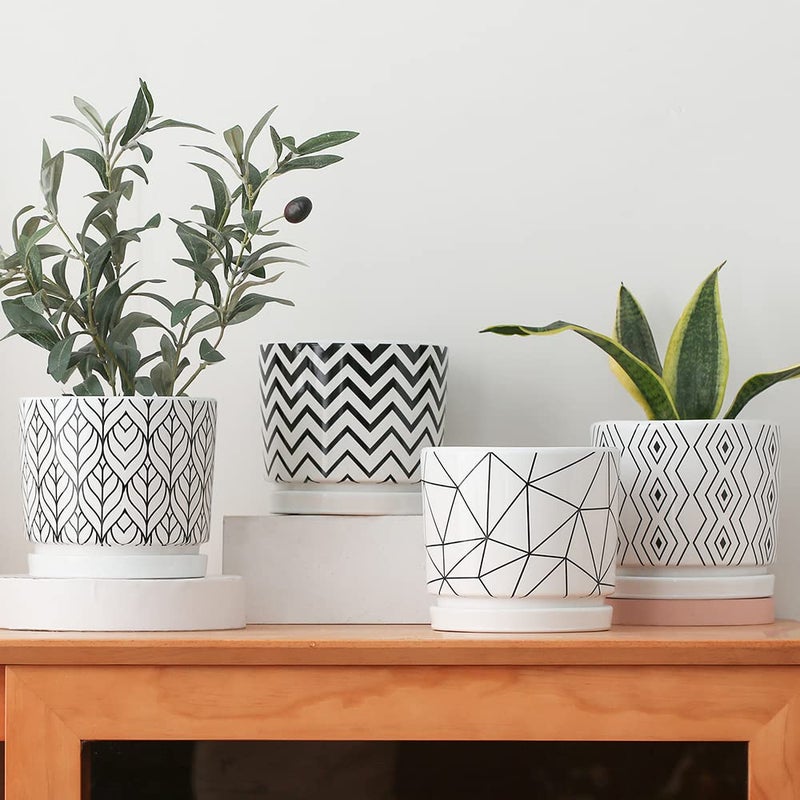 Ton Sin Plant Pots,5.5 Inch White Pots for Indoor Plants with Drainage Holes,Cylinder Flower Pot Ceramic Planters with Saucer,Cactus Succulent Outdoor Garden Pots Set of 4 - Image 3