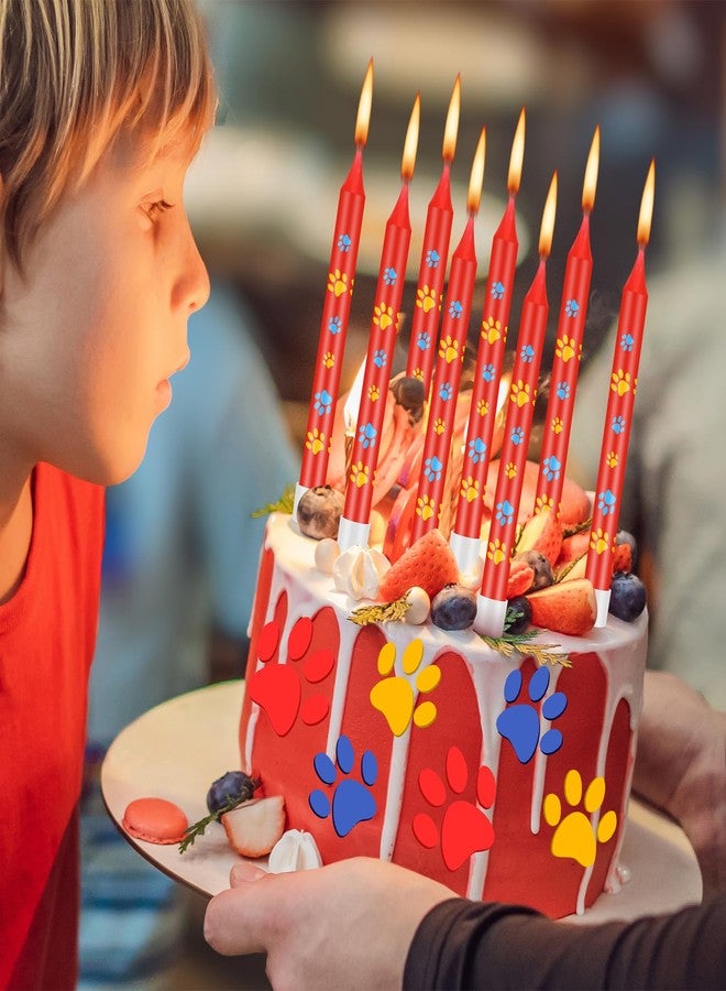 MTLEE 12 Pcs Blue Dog Paw Print Themed Birthday Candles Red Cupcake Topper for Boys Girls Dog Paw Prints Party Supplies Baby Shower Pet Puppy Cat Party Decorations - Image 4