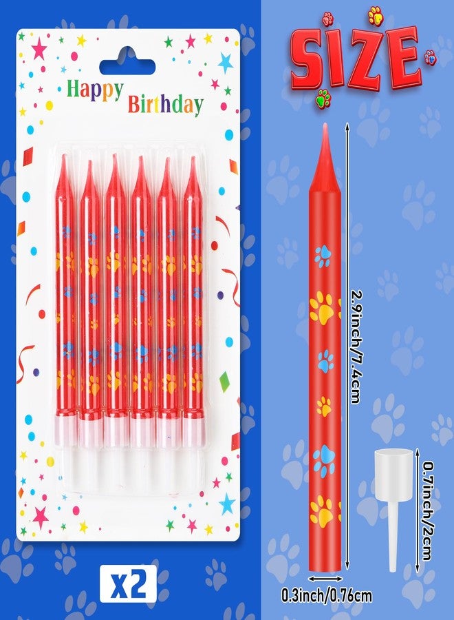 MTLEE 12 Pcs Blue Dog Paw Print Themed Birthday Candles Red Cupcake Topper for Boys Girls Dog Paw Prints Party Supplies Baby Shower Pet Puppy Cat Party Decorations - Image 3