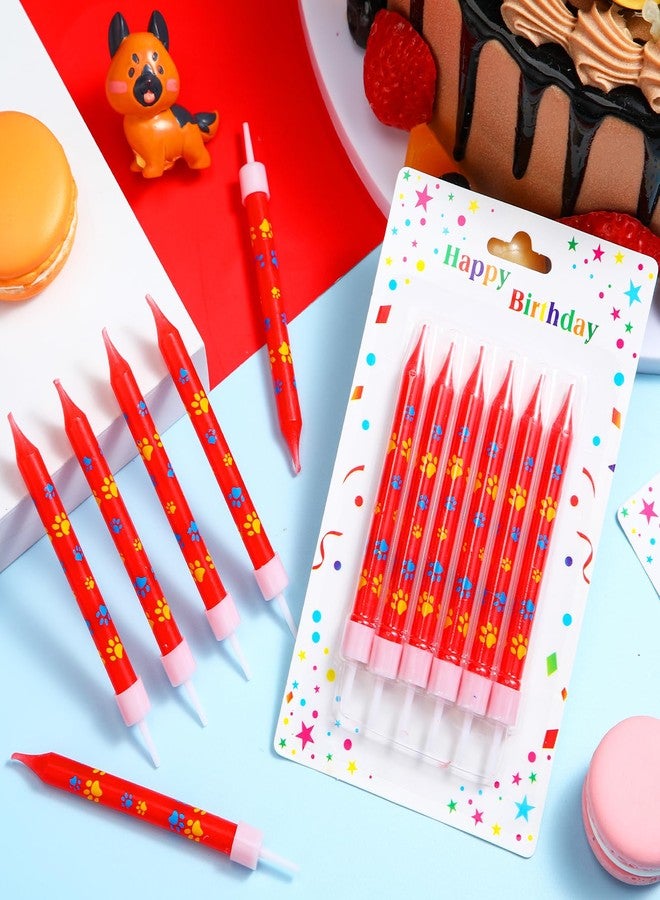 MTLEE 12 Pcs Blue Dog Paw Print Themed Birthday Candles Red Cupcake Topper for Boys Girls Dog Paw Prints Party Supplies Baby Shower Pet Puppy Cat Party Decorations - Image 2