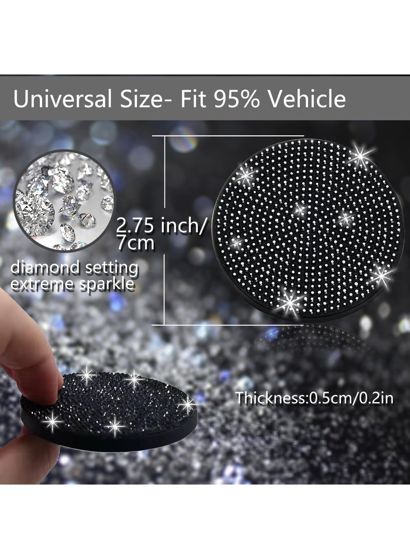 2pcs Bling Car Cup Holder Coaster, 2.75 inch Anti-Slip Shockproof Universal Fashion Vehicle Car Coasters Insert Bling Crystal Rhinestone Auto Automotive Interior Accessories for Women (2 pcs, Black) - Image 2