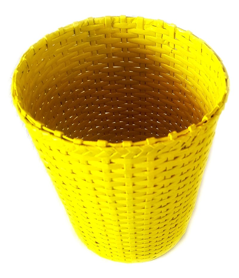 Sonas Creation Paperus Yellow Opentop Dustbin Waste Basket Paper Bin Trash Can Storage Basket Standard Size 10 Liter 11 inch Tall EcoFriendly Handmade of Paper Ropes - Image 3