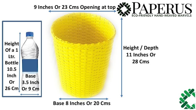 Sonas Creation Paperus Yellow Opentop Dustbin Waste Basket Paper Bin Trash Can Storage Basket Standard Size 10 Liter 11 inch Tall EcoFriendly Handmade of Paper Ropes - Image 5