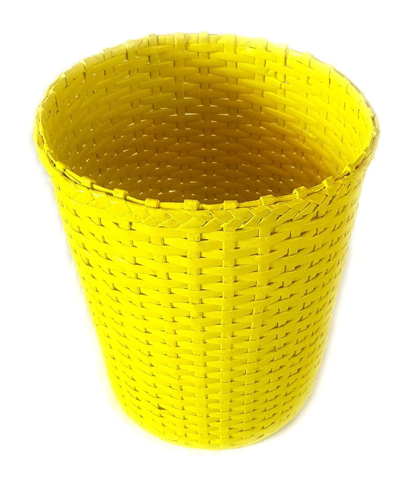 Sonas Creation Paperus Yellow Opentop Dustbin Waste Basket Paper Bin Trash Can Storage Basket Standard Size 10 Liter 11 inch Tall EcoFriendly Handmade of Paper Ropes - Image 1