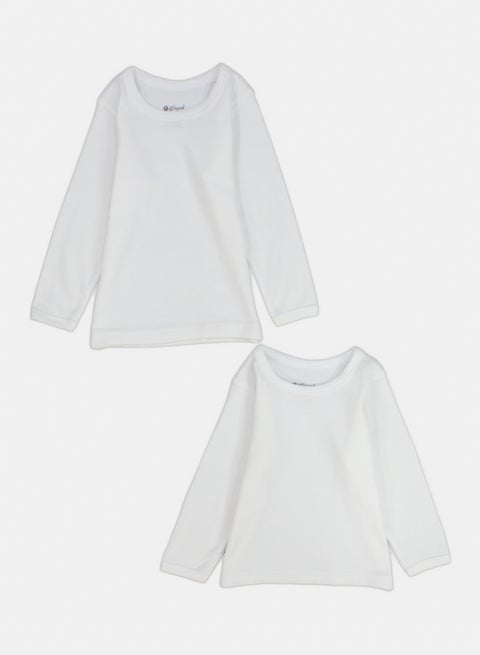 قميص داخلي أبيض بأكمام طويلة - للجنسين (عبوة من قطعتين)